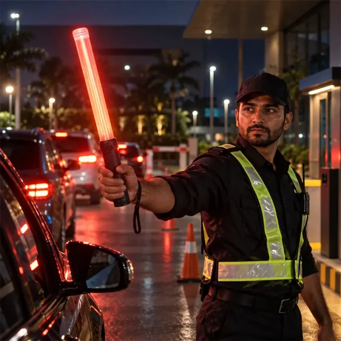 LED traffic control wand for roadworks and vehicle marshalling in Australia