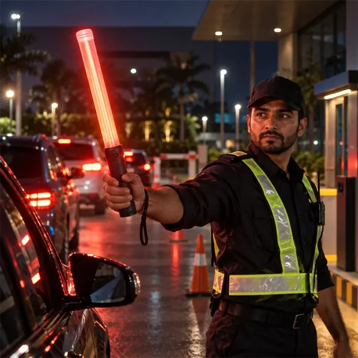 LED traffic control wand for roadworks and vehicle marshalling in Australia